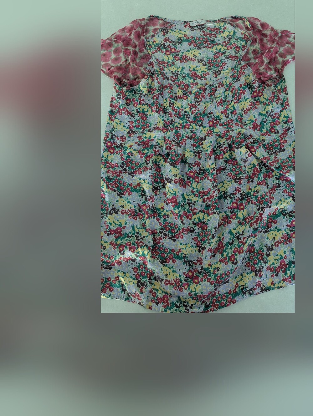 Floral Pink and Green Short Sleeve Blouse